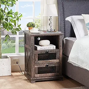 Nightstand With Charging Station, End Table With 2 Drawers &amp; Open Storag... - $240.99