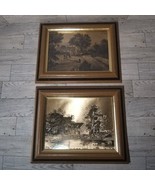 Vintage set Of Two 10.5 x 8.5 Currier and Ives Gold Foil Prints In Frame... - £25.06 GBP
