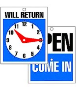 OPEN COME IN &amp; CLOSED WILL RETURN plastic Sign w Hours CLOCK Hang in Doo... - $444.31 MXN