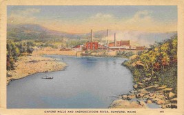 Oxford Mills Androscoggin Rumford Maine 1937 linen postcard - $6.44