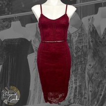MiaoMiao Womens Wine Red Floral Lace Sleeveless Bodycon Zip Pencil Dress Size S - £31.46 GBP