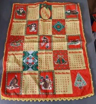 Calendar Tea Towel 1998 Crochet Edge Sewing Crafts Kitchen Christmas Dogs - £15.43 GBP