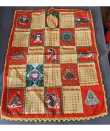 Calendar Tea Towel 1998 Crochet Edge Sewing Crafts Kitchen Christmas Dogs - $20.40