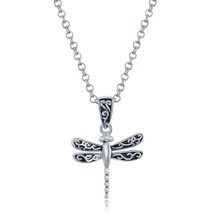 Sterling Silver Oxidized Small Dragonfly Pendant w/Chain - £28.79 GBP
