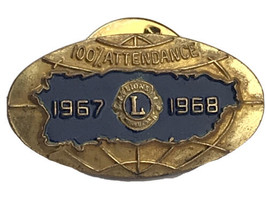 Lions Club 1967 - 1968 Vintage 60&#39;s Lapel Hat Pin Gold Tone Enamel - £9.68 GBP