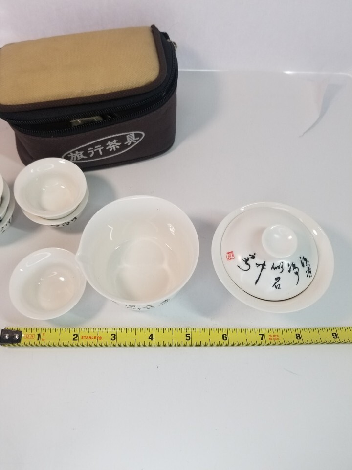 Chinese Calligraphy Tea/Sake Set Ceramic w/ Bag Item image 8