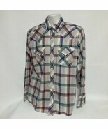 Ely Plains Pearl Snap Shirt Men Size 16 1/2 / 34-35 Plaid Long Sleeve We... - $13.49