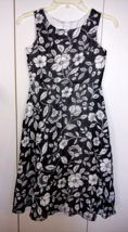 PERFECTLY DRESSED GIRL&#39;S BLACK/WHITE FLORAL SHEER LINED SLEEVELESS DRESS-10 - £10.95 GBP