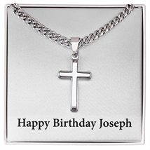 Happy Birthday Joseph - Stainless Steel Cuban Link Chain Cross Necklace Personal - £55.32 GBP