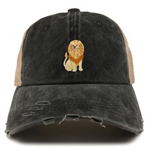 Trendy Apparel Shop Lion Patch Frayed Bill Trucker Mesh Back Cap - Black - £16.05 GBP