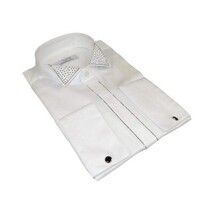 Men CEREMONIA Tuxedo Shirt Rhinestone 100% Cotton Turkey #stn 133 White Wing tip image 7