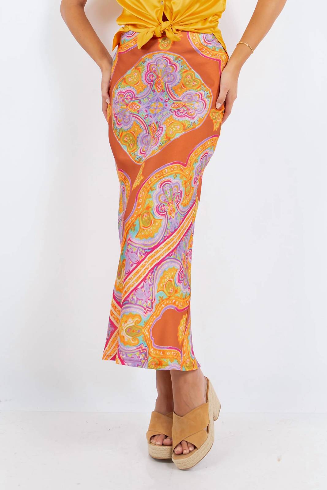 Paparazzi Satin Watercolor Print Bias Cut Skirt Watercolor - $48.00