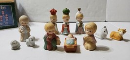 Vintage Ceramic 11 PC Children Nativity Set Christmas Original Box No NO502 4&#39;&#39; - £29.36 GBP