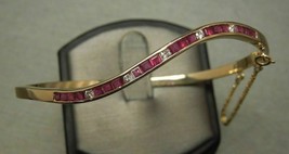 5.75CT Princess Cut Red Ruby &amp; Diamond Bangle Bracelet 14K Yellow Gold Over - £137.63 GBP