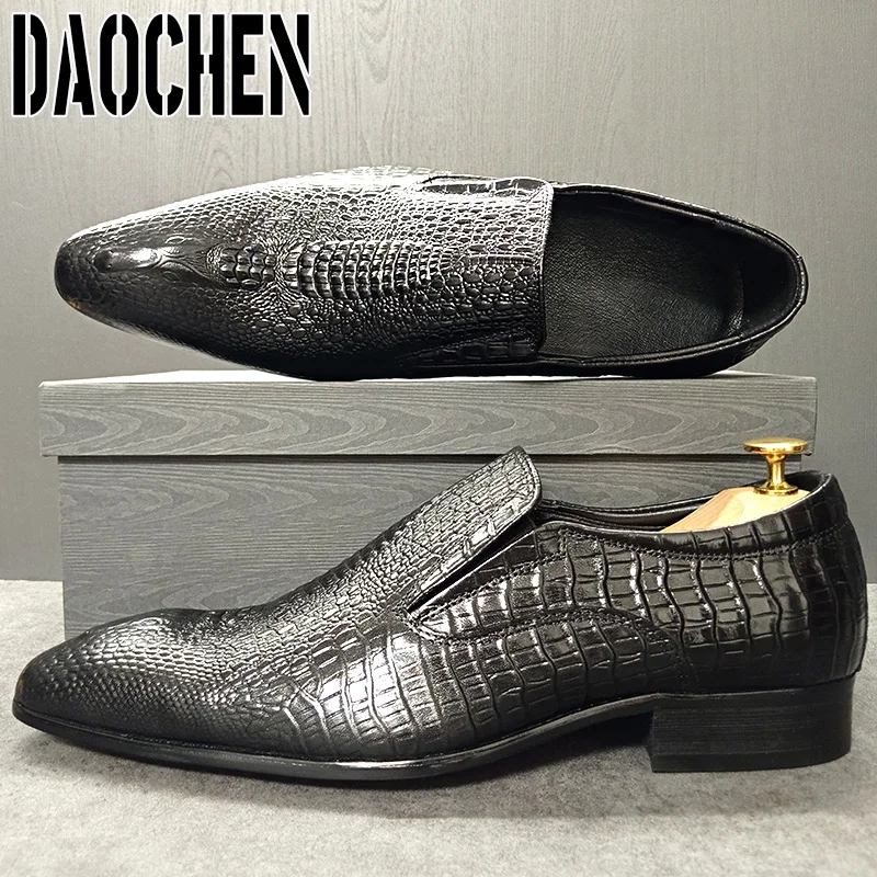  Men Leather Shoes Black Blue  Print Pointed Toe Slip on  Men Dress Shoes Weddin - $208.20