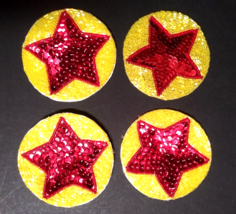 Red Star in Yellow Disc Applique Sequins Beads Clothing Decoration Sew On Patch - £7.81 GBP