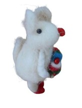 Silver Tree White Wooly Furry Yarn Mouse Mice Christmas Ornament - £7.56 GBP