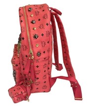 MCM Red Pink Large Visetos Laptop Backpack Gold Black Studded w/ Mini Coin Bag image 5