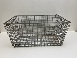 Vintage METAL WIRE BASKET egg crate country storage bin box old steel in... - $19.99