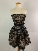 Vintage 80s Jessica McClintock Gunne Sax Sz 3 4 Dress Lace Tulle Strapless Black - £29.58 GBP