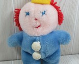 Eden vintage plush baby rattle clown small blue white red yarn hair yell... - $41.57