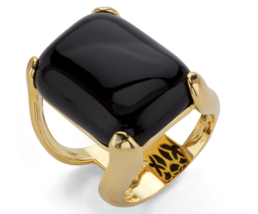 Rectangle Black Onyx Pillow Gp Ring 14K Gold Sterling Silver 5 6 7 8 9 10 - £95.91 GBP