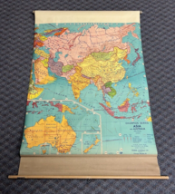 Vintage Pull Down Map ASIA AUSTRALIA school classroom wall art roll up 6... - $99.99