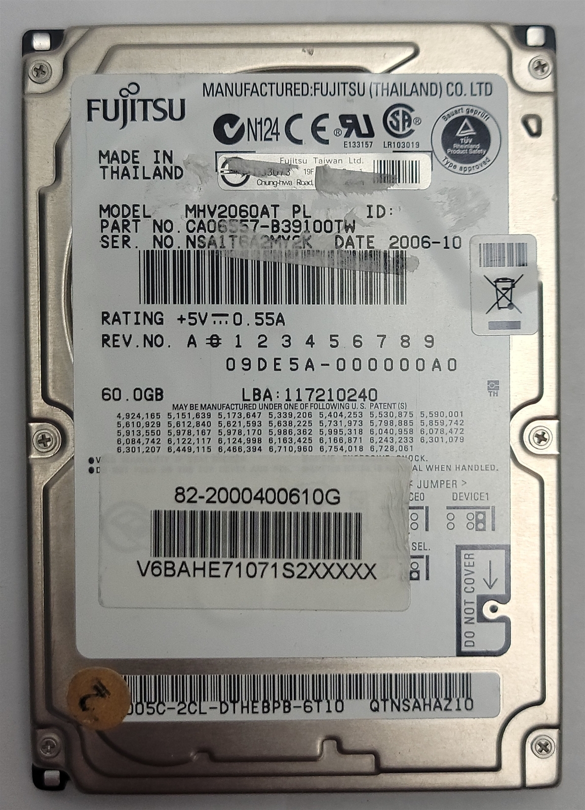 Fujitsu MHV2060AT, 2.5&quot; HDD , 60 GB, 44-Pin IDE/PATA/ATAPI-7 , tested w/... - $34.27