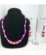 Handcrafted 2pc Jewelry Set Dark Pink Beads Necklace Earrings NEW - £22.68 GBP