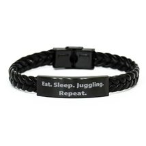 Eat. Sleep. Juggling. Repeat. Braided Leather Bracelet, Juggling Engrave... - £17.15 GBP