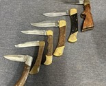 Lot of Six Vintage Folding Lock Knives Pakistan wood handles Brass Stain... - $18.81