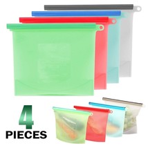 Refillable Silicone Food Storage Bags 4 Pack Airtight BPA Free Snack Bags - NEW - £10.14 GBP