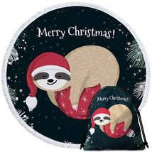 Funny Santa Sloth Sleeping on Christmas Bauble Round Beach Towel - $14.90+