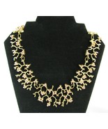 Vintage Tree Branch Choker Necklace Gold Link Metal Rose Pink Bead  - £31.34 GBP