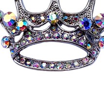 Vintage Style Princess Crown Brooch Pin Aurora Borealis Rhinestones Silver Tone - £12.65 GBP