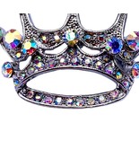 Vintage Style Princess Crown Brooch Pin Aurora Borealis Rhinestones Silv... - £12.41 GBP