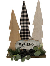 Wood Handmade Holiday Decor Black White Buffalo Plaid Embellished Scene Believe - £15.98 GBP