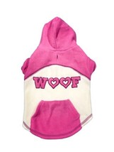 Pink WOOF FLEECE Jacket Dog M Wag-a-tude pet hoodie medium - £9.49 GBP