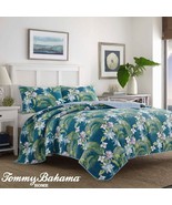 Tommy Bahama Southern Breeze 3PC KING Quilt Sham Set Cotton Palm Floral Blue - $129.68
