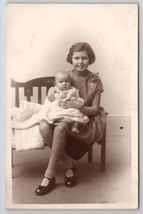 RPPC Darling Margaret With Baby Brother Roger 1930 Real Photo Postcard Q25 - £7.01 GBP