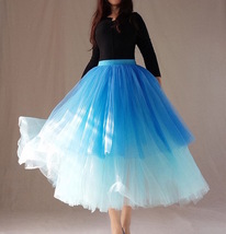 Blue Layered Tulle Skirt Women Custom Plus Size Puffy Tulle Skirt Outfit image 6