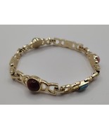 Girls Gold Toned Bracelet with Multi Color Jeweled Toned Rhinestones - £3.95 GBP