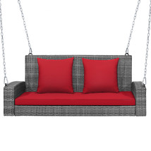 2-Person Patio Pe Wicker Hanging Porch Swing Bench Chair Cushion 800Lbs - £204.50 GBP