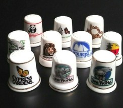 Vintage Lot of 10 Florida Themed Sewing Thimbles Ceramic Porcelain Sea World  - £15.72 GBP