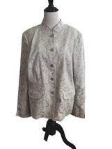 Dialogue Blazer Sz L Light Blue Brocade Floral Jacket Mandarin Collar Pockets - £19.70 GBP