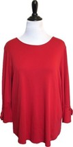 J Jill Pima Tie Sleeve Tee Red Size XL Solid 3/4 Sleeve Cotton Womens - $34.65