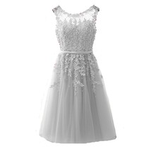 An item in the Fashion category: Kivary Sheer Tulle Bateau Tea Length Short Lace Pearls Prom Homecoming Dresses S
