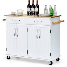 White Kitchen Cart Island with Wood Top 2 Drawers and Bottom Storage Cabinet - $8,234.46 MXN
