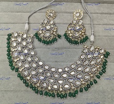 VeronuiQ Trends-Traditional Heavy Polki And Emerald Green Beads Choker Necklace - £220.33 GBP