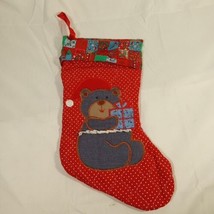 Vtg New Avon Demin Bear Christmas Stocking Santa Hat Gift Original Box - $8.95